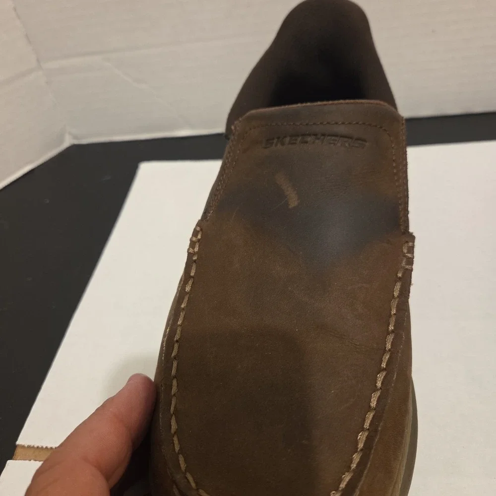 Skechers Pollard-Osgood Brown Leather Memory Slip-ins Loafer Shoes Men's Sz 8.5